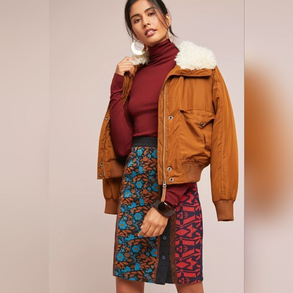 Anthropologie Dolan Floral Jacquard Patterned Button Pencil Skirt Size M
